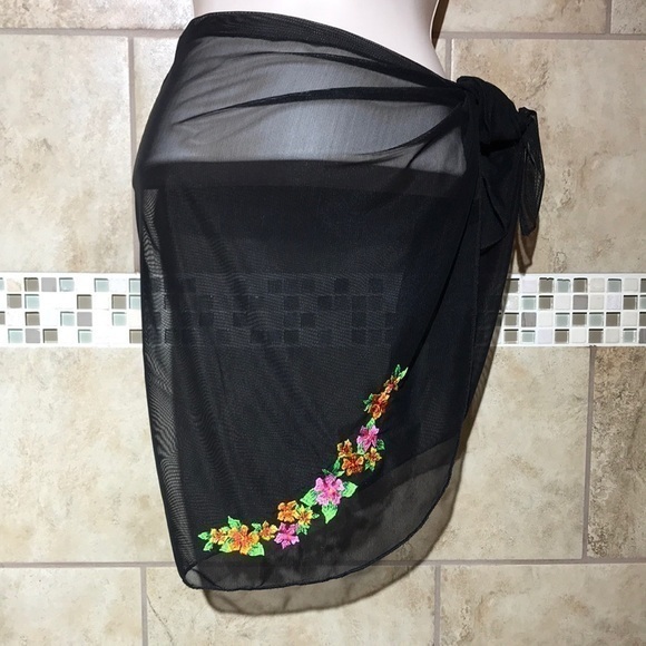 Sheer Floral Embroidered Swim Sarong - One Size - Picture 1 of 4